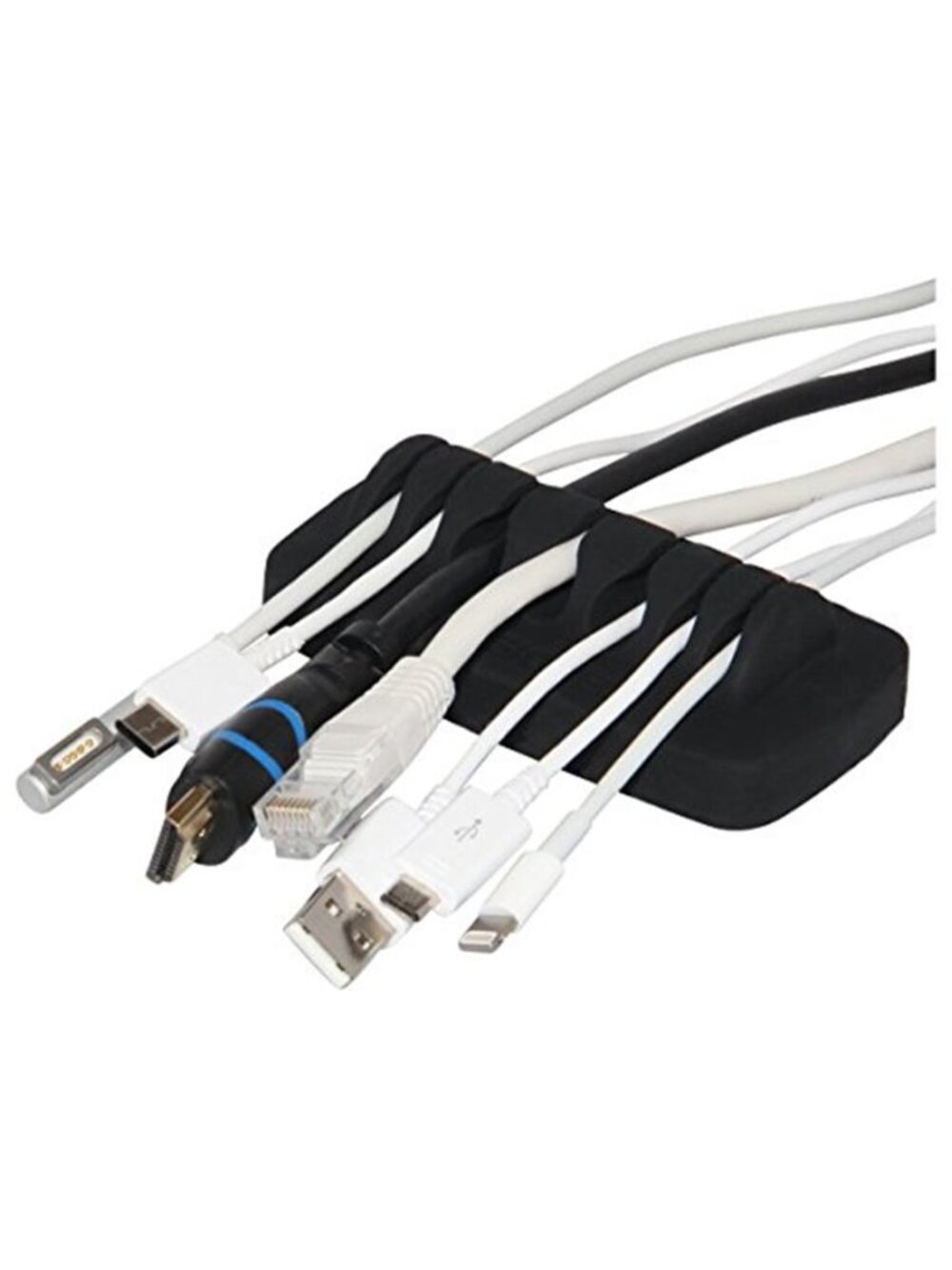 Black Silicone Cable Organizer Cord Holder Desk Wire Management 7 Slot Weighted